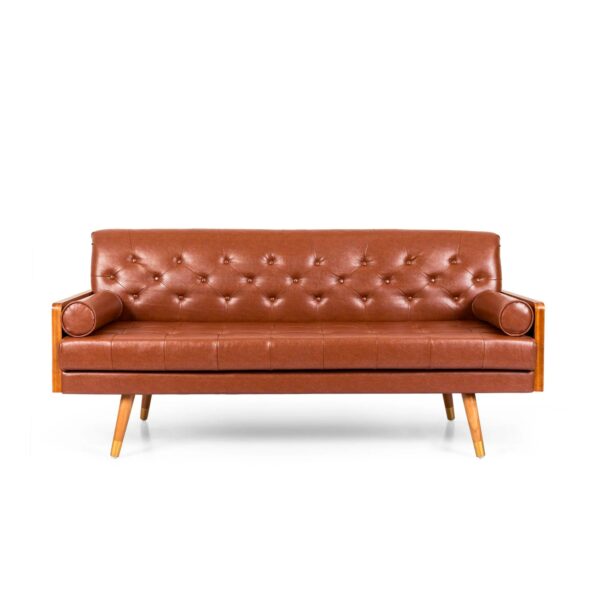 Noble House Marcel Faux Leather Tufted Sofa, Cognac Brown